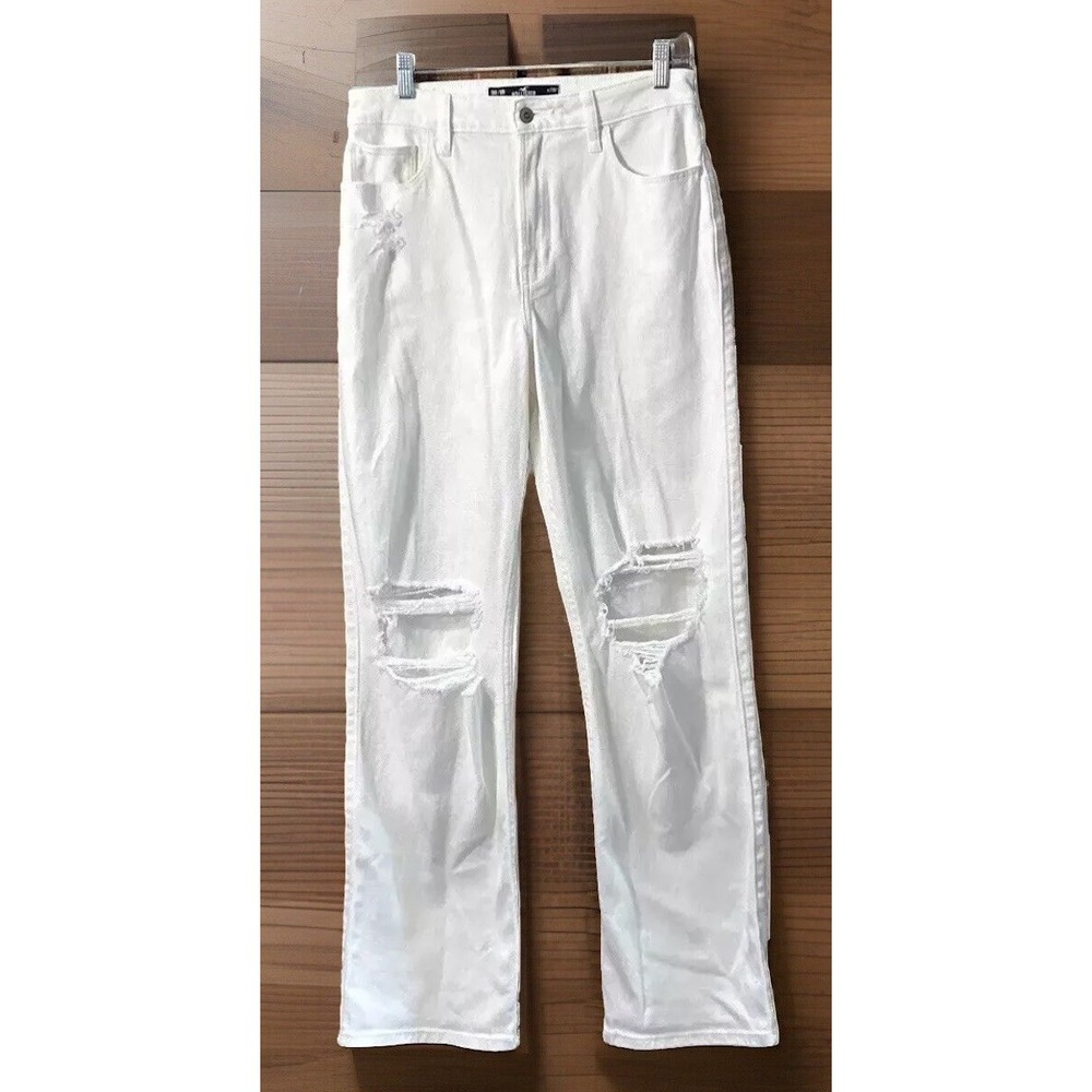 Women's Hollister Ultra High Rise Dad Jeans Sz 29/9 Distressed White Jeans